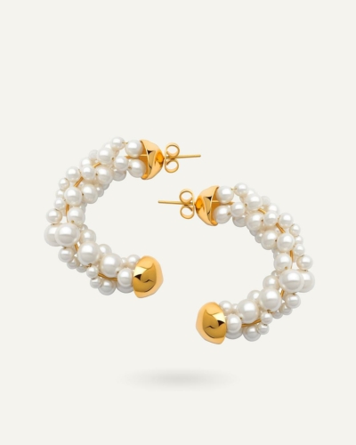 Vergoldete Perlencluster-Halbcreolen