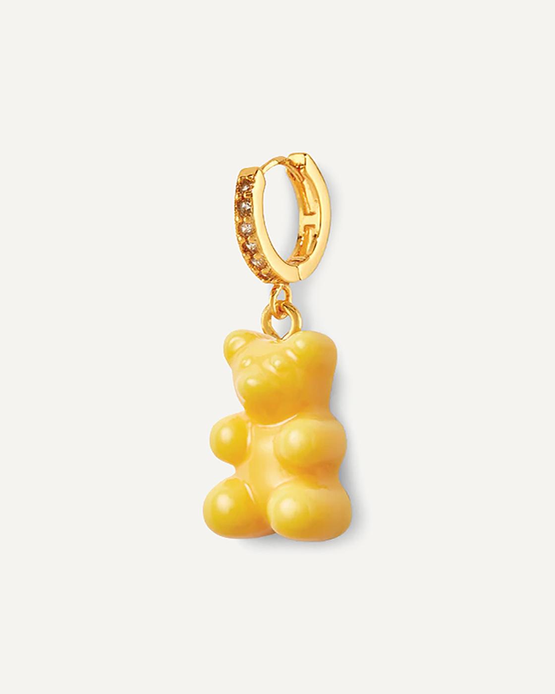 Nostalgia Bear Gold-Plated, Resin and Cubic Zirconia Single Hoop Earring - NYC Taxi yellow