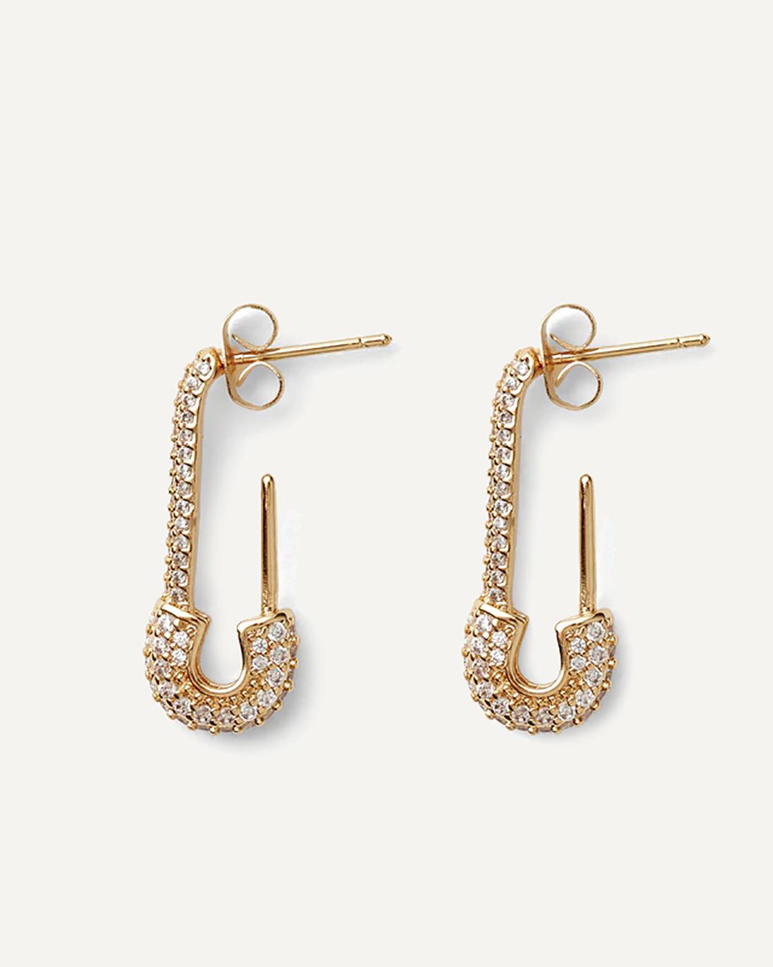 Pin up Gold-Plated Cubic Zirconia Small Earring - Clear