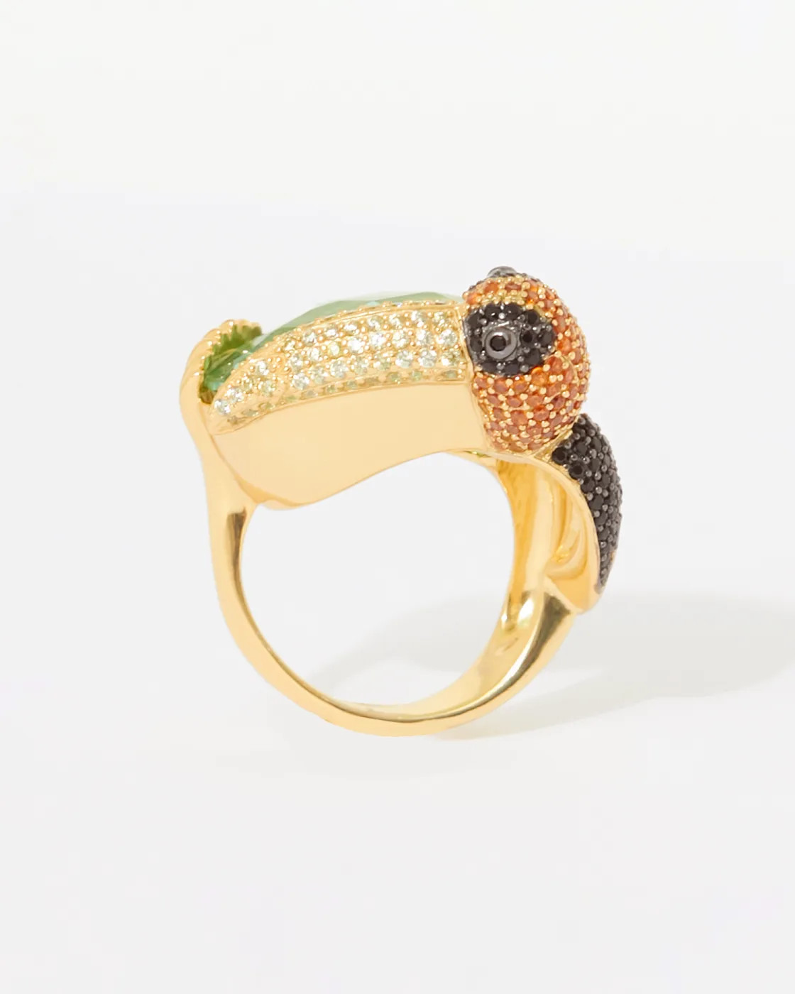 Jungle Tiara Bird Ring with Obsidian