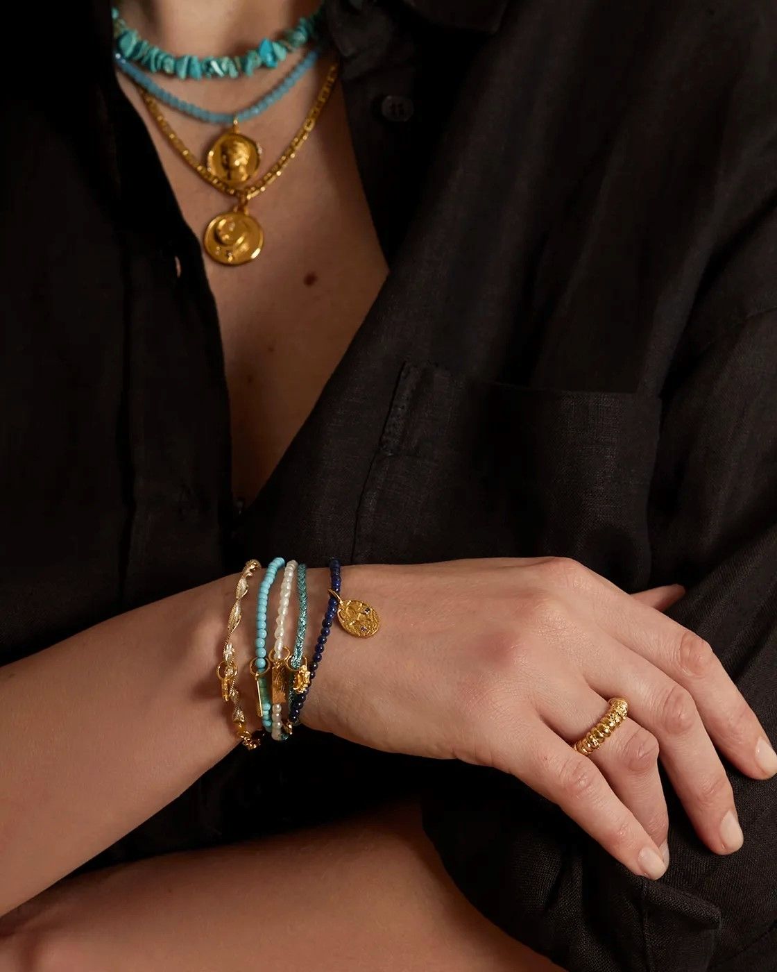 Delian Gold-Plated Pearl Evil Eye Bracelet