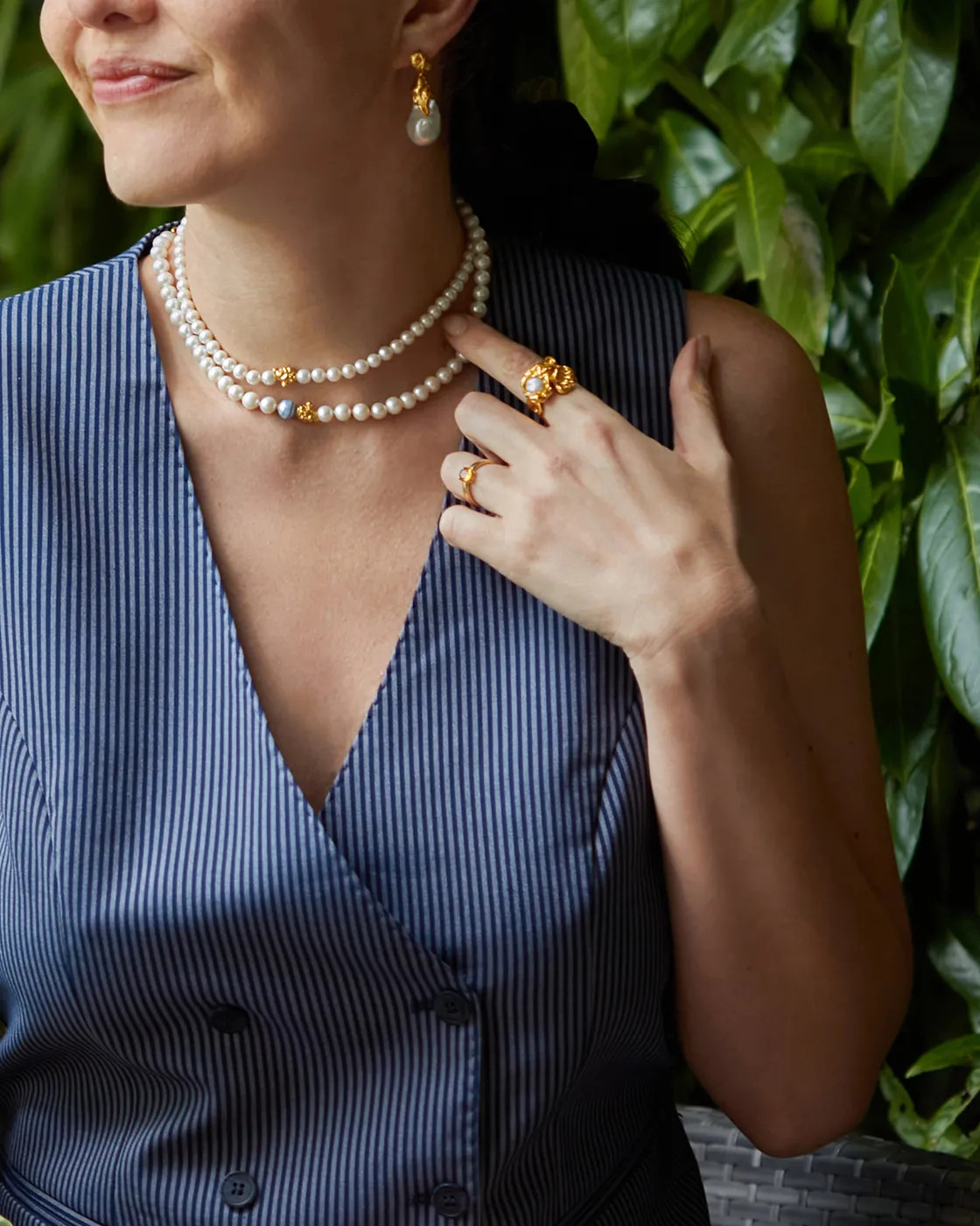 Die klassische Perlenkette klein – blaue Streifen