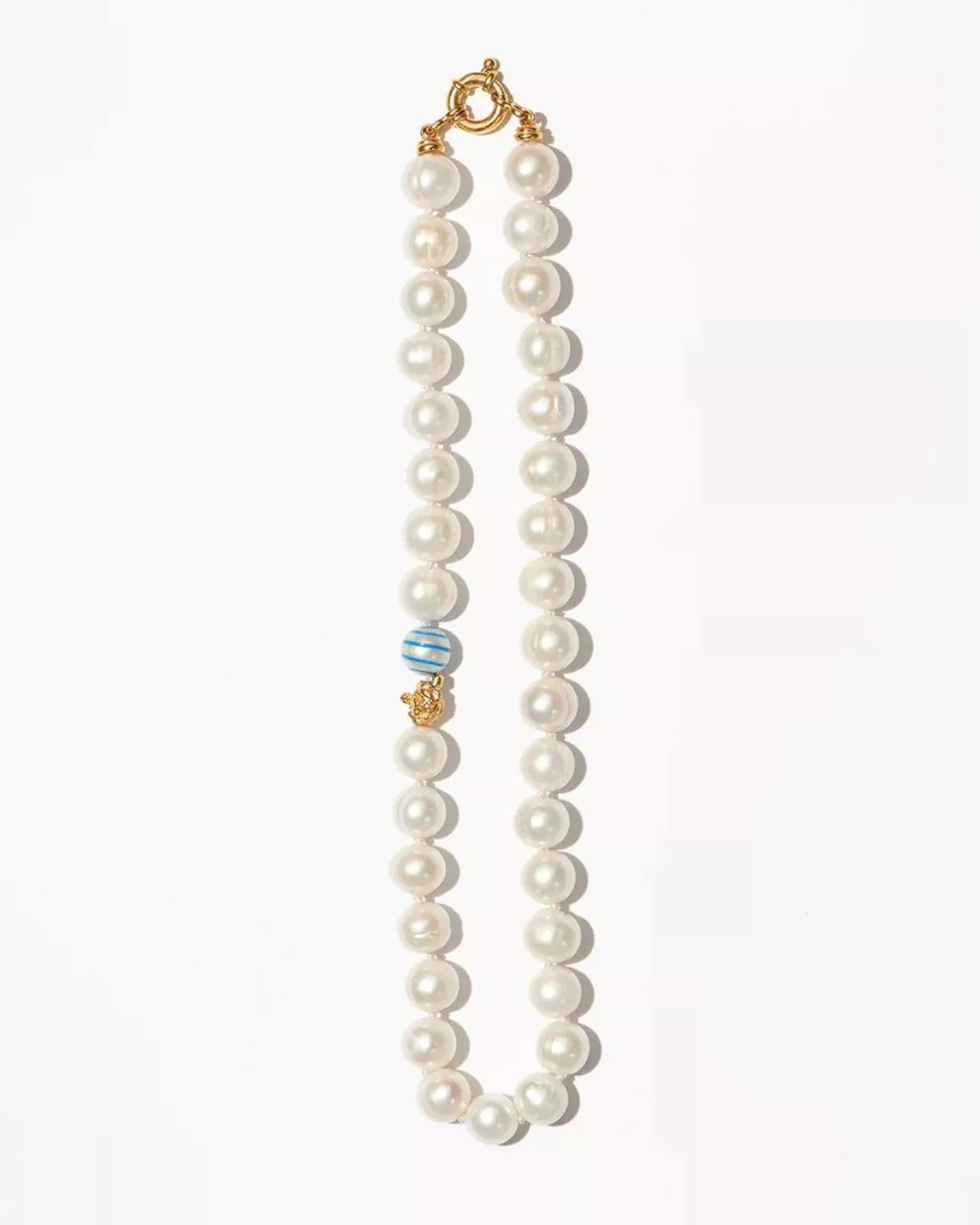 The Classic Pearl Necklace Small - Blue Stripes