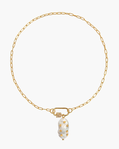 Daphne Gold Paperclip Chain Necklace with Pearls Barnacle Pendant
