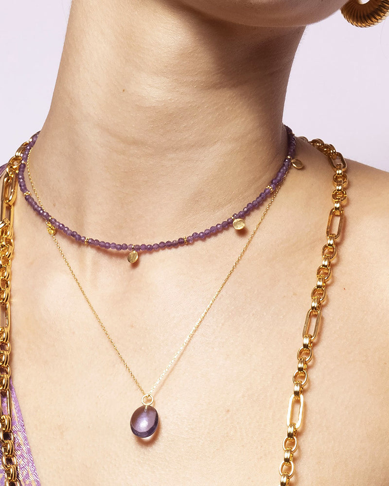 Amethyst Halskette mit goldener Umkehrbarkeit und Perlen