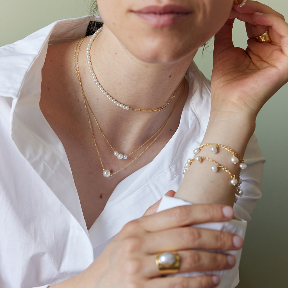 Laura Goldkettchen-Halskette mit einzelner Perle