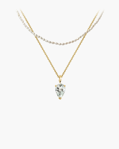 Bloom Pearl And Green Amethyst Detachable Charm Gold Necklace