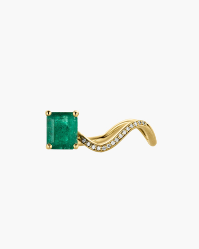 Petite Comete Emerald And Diamond Gold Ring
