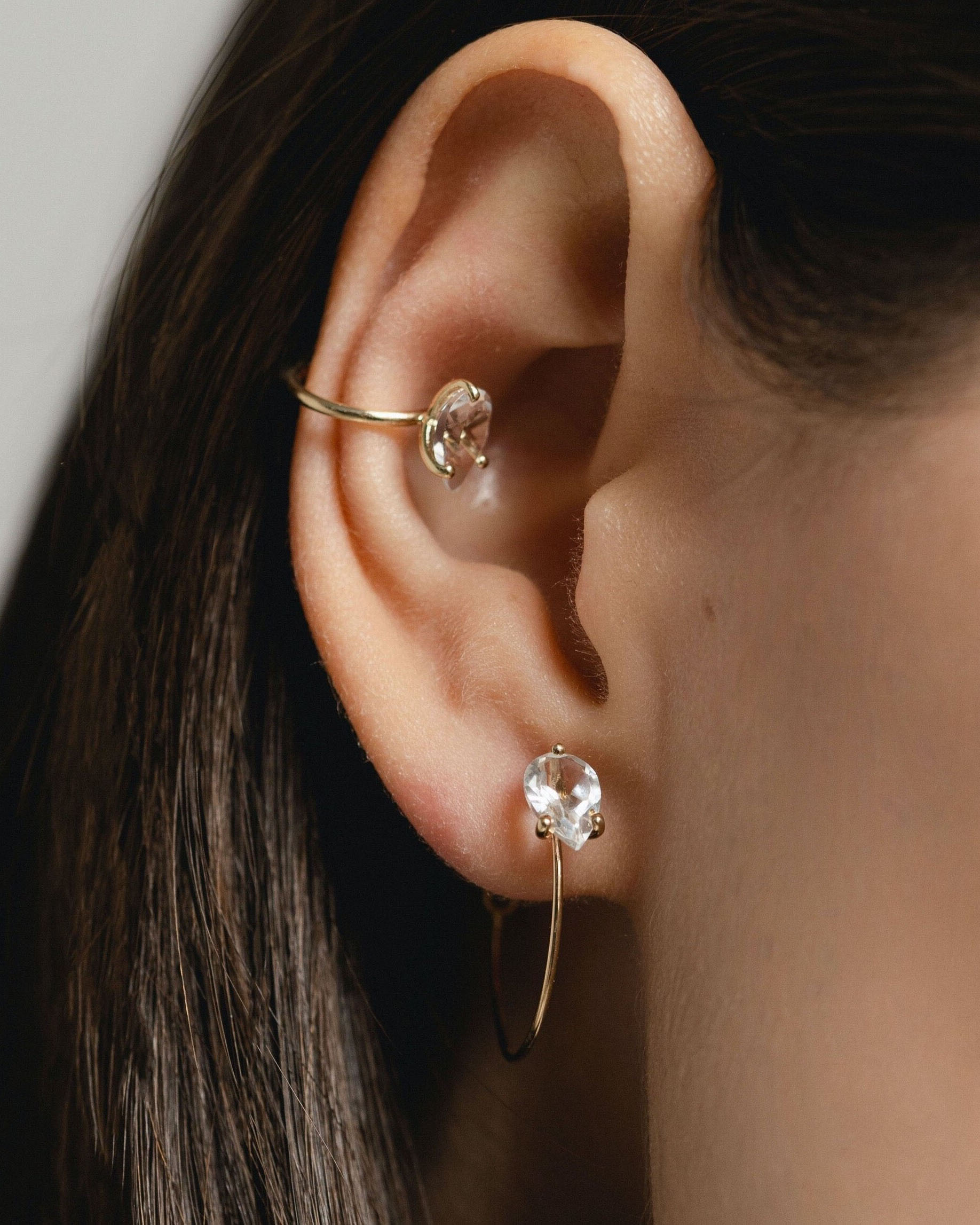 Petite Round Bloom White Topaz Gold Earrings