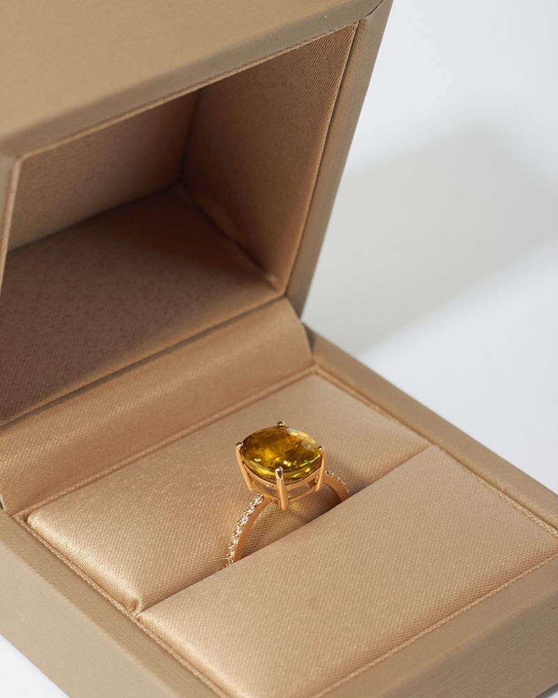 Titanit und Diamant Ring in Gelbgold