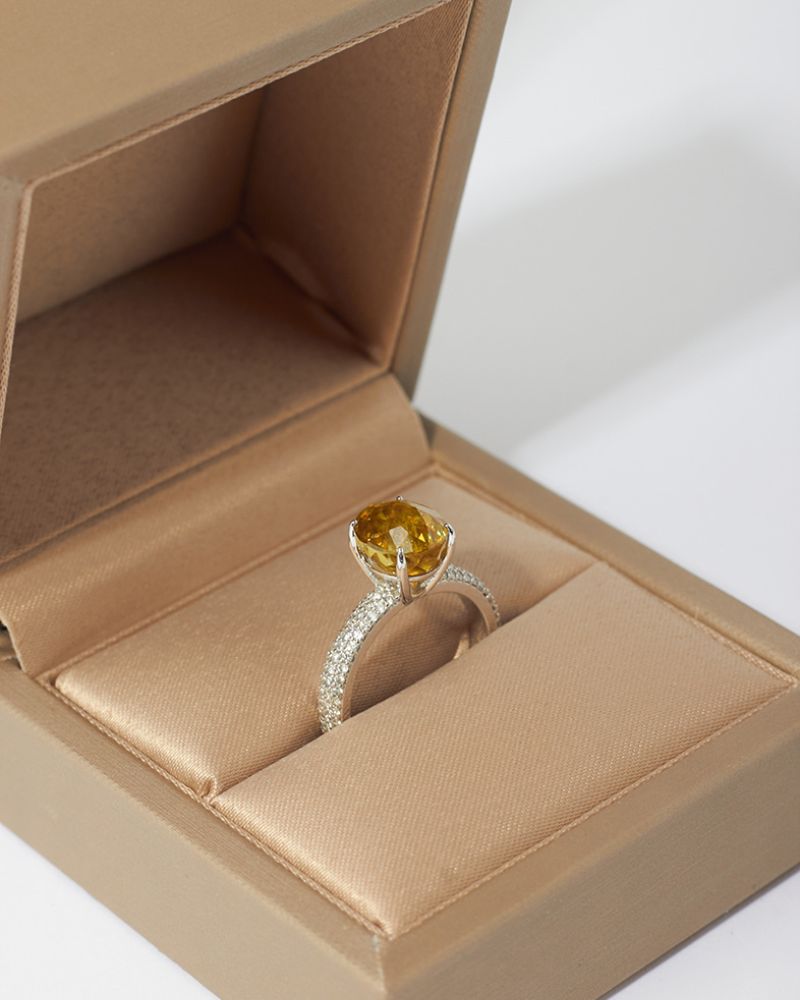 Titanite and Diamond Ring in White Gold