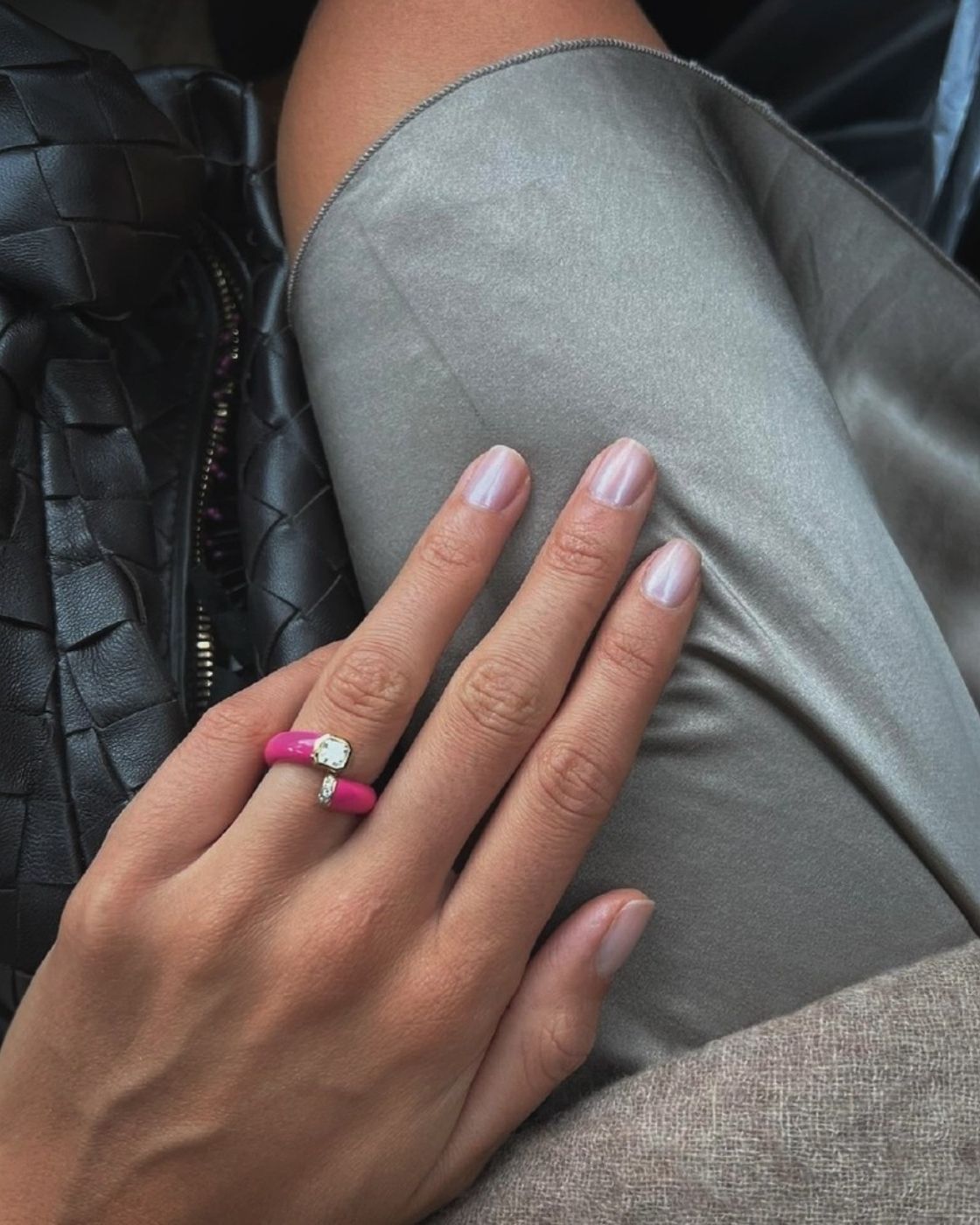 Toi Et Moi Pink Emaille Gelbgold Diamant Asscher Ring