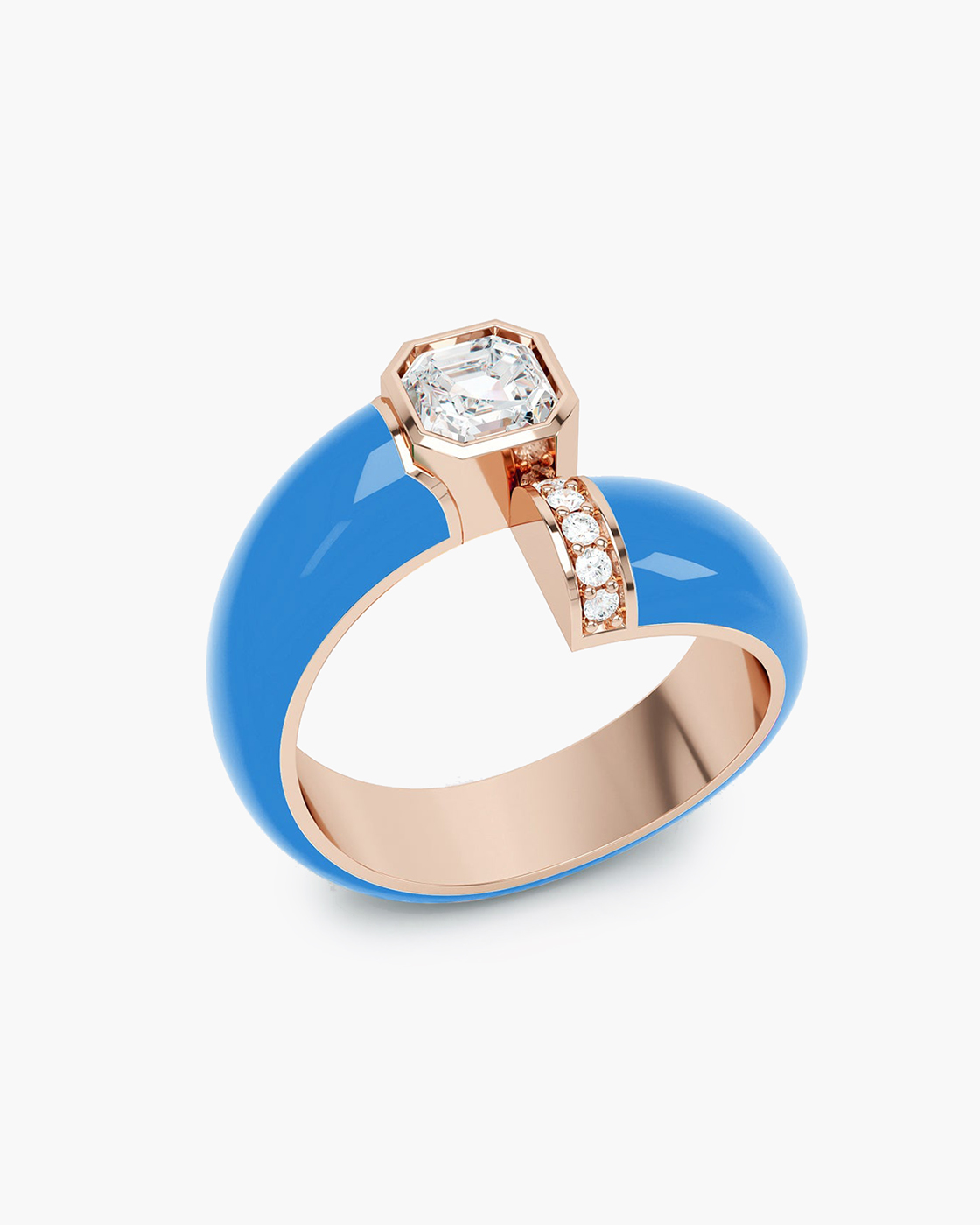 Toi Et Moi Asscher-Ring aus Roségold mit blauer Emaillierung