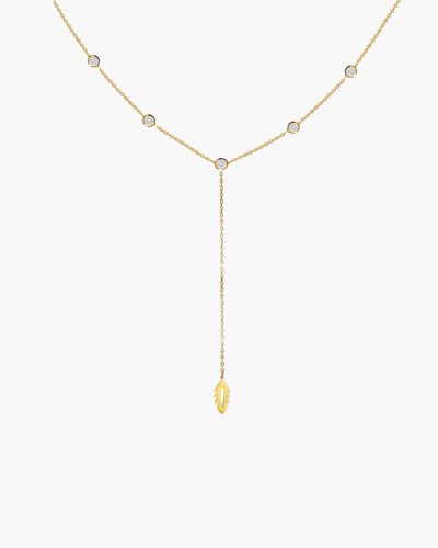 Bezel - Set Stone Feather Y Gold Necklace