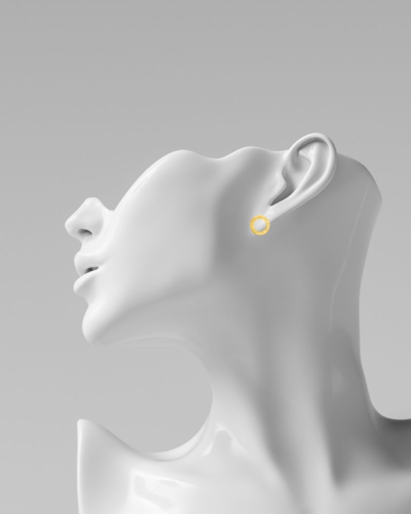 Modern Edge Hammered Loop Gold Stud Earrings