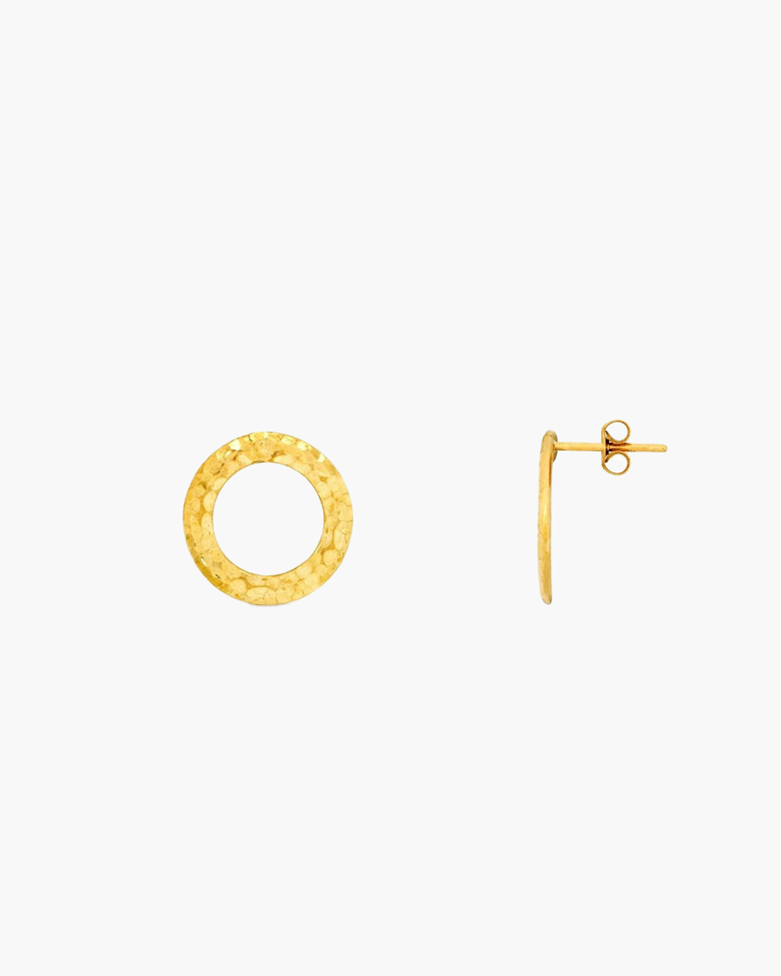 Modern Edge Hammered Loop Gold Stud Earrings
