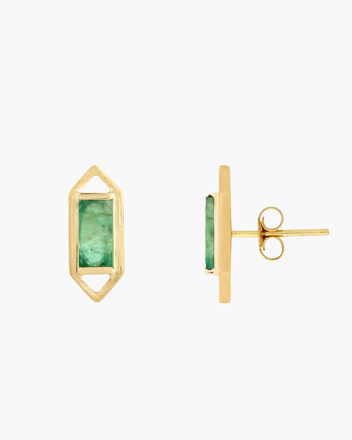Modern Edge Baguette Zambian Emerald Geometric Stud Earrings